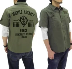 Mobile Suit Gundam Assault Mobile Army Emblem Based Work Shirt : Moss-L