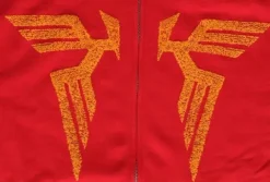 Mobile Suit Gundam: Char's Cloak Embroidery-Style Print Zip Parka: Red-L